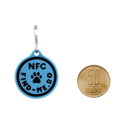 Medalion inteligent NFC Find-Me albastru pentru caini si pisici
