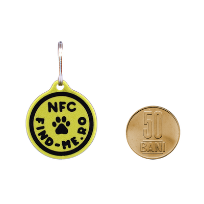 Medalion inteligent NFC Find-Me galben pentru caini si pisici