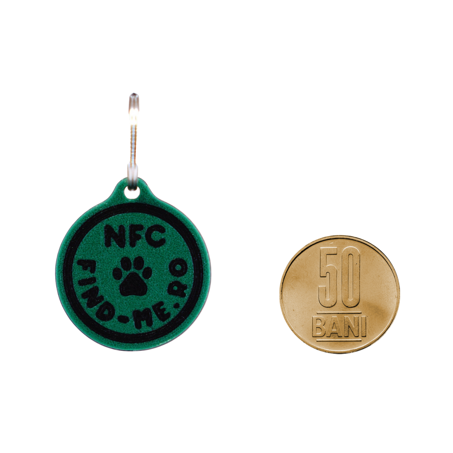 Medalion inteligent NFC Find-Me verde pentru caini si pisici