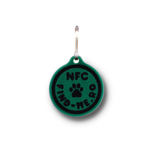 Medalion inteligent NFC Find-Me verde pentru caini si pisici